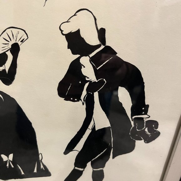 Vintage HANDCRAFTED SILHOUTTE Drawing Courting Victorian Lady and Gentleman - Picture 6 of 12